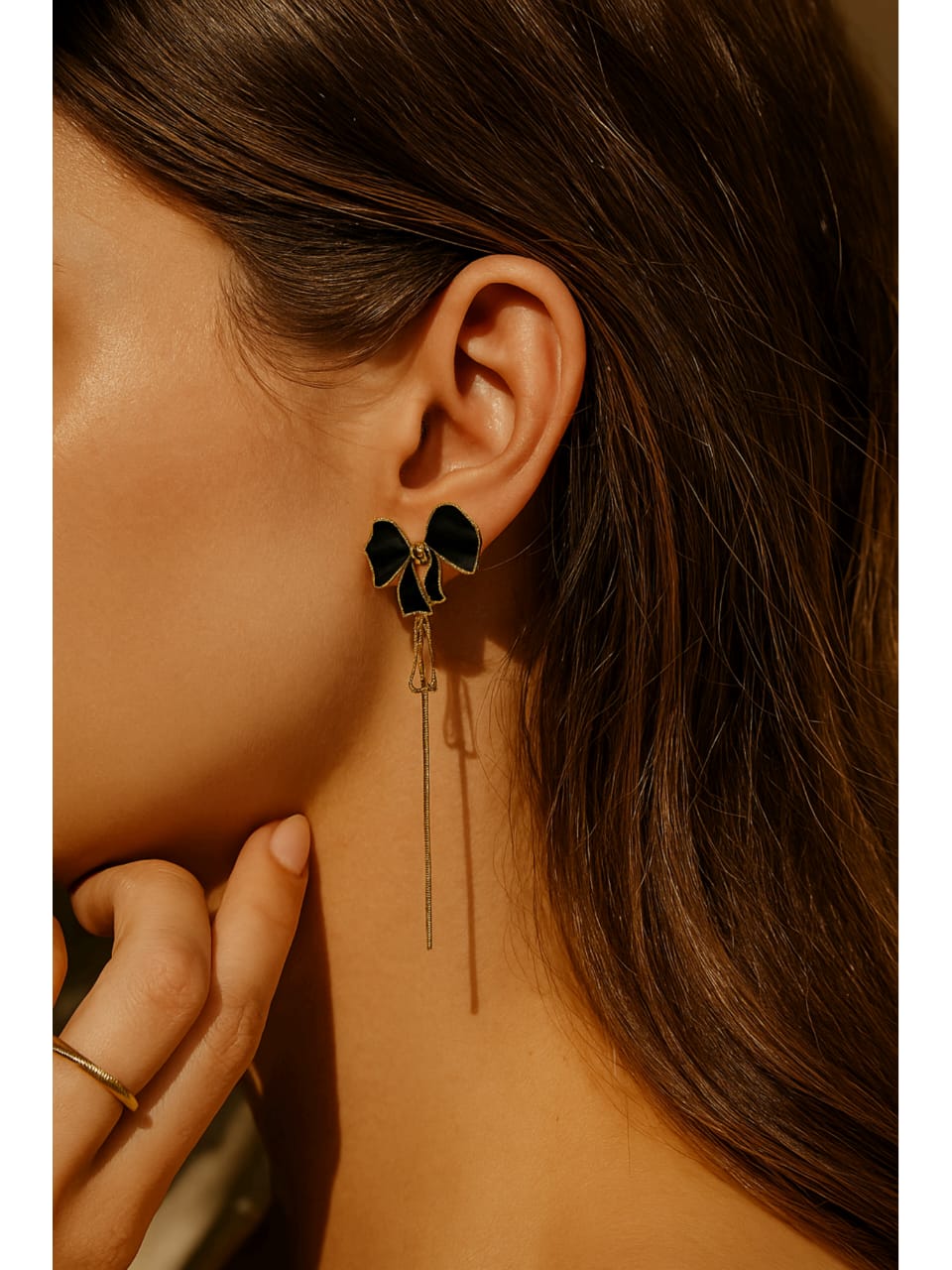 Black Bow Chain Drop Earring-KZ8812313