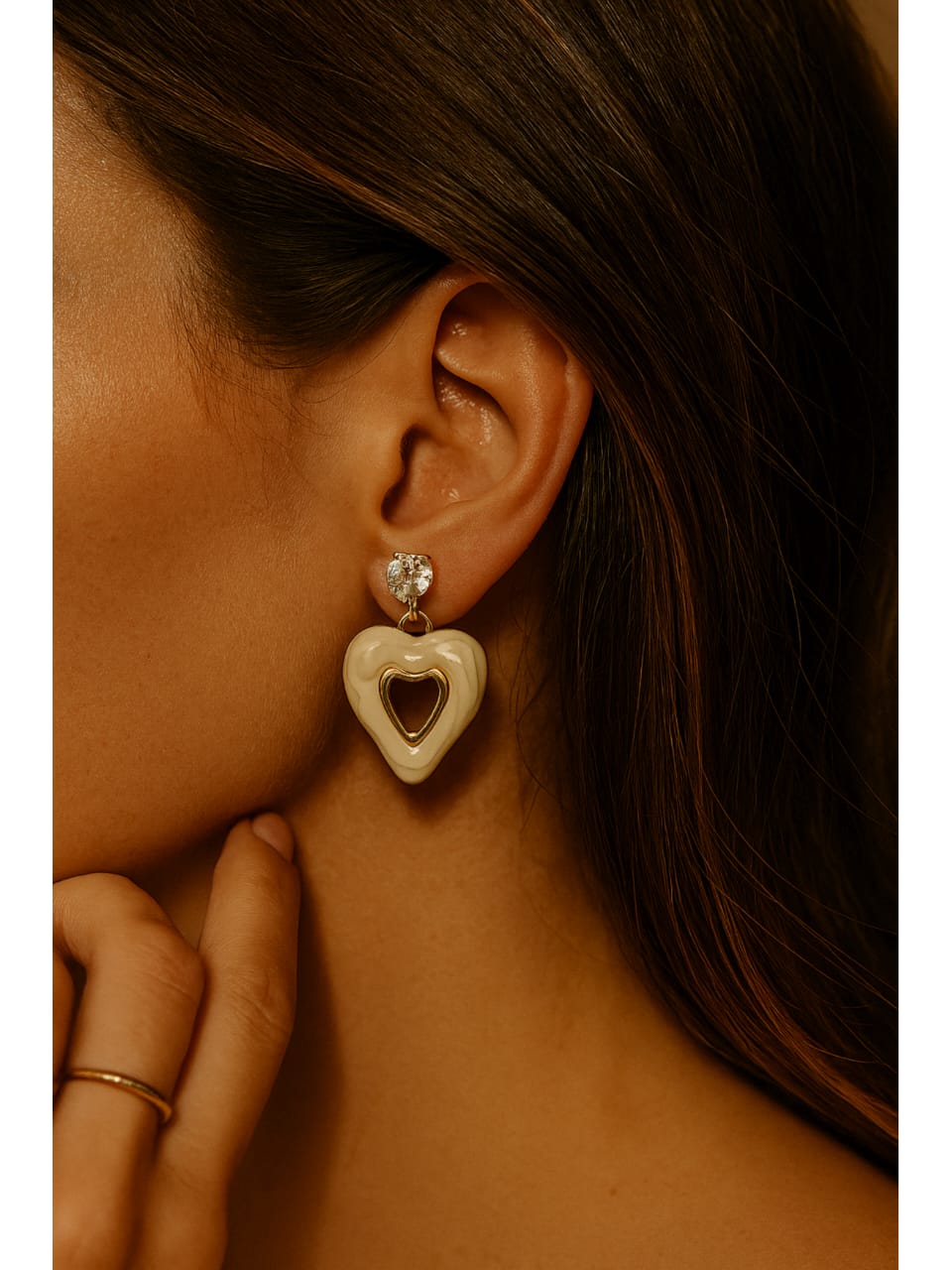 Gold Tone Heart Drop With Crystal Stud-KZ8812322