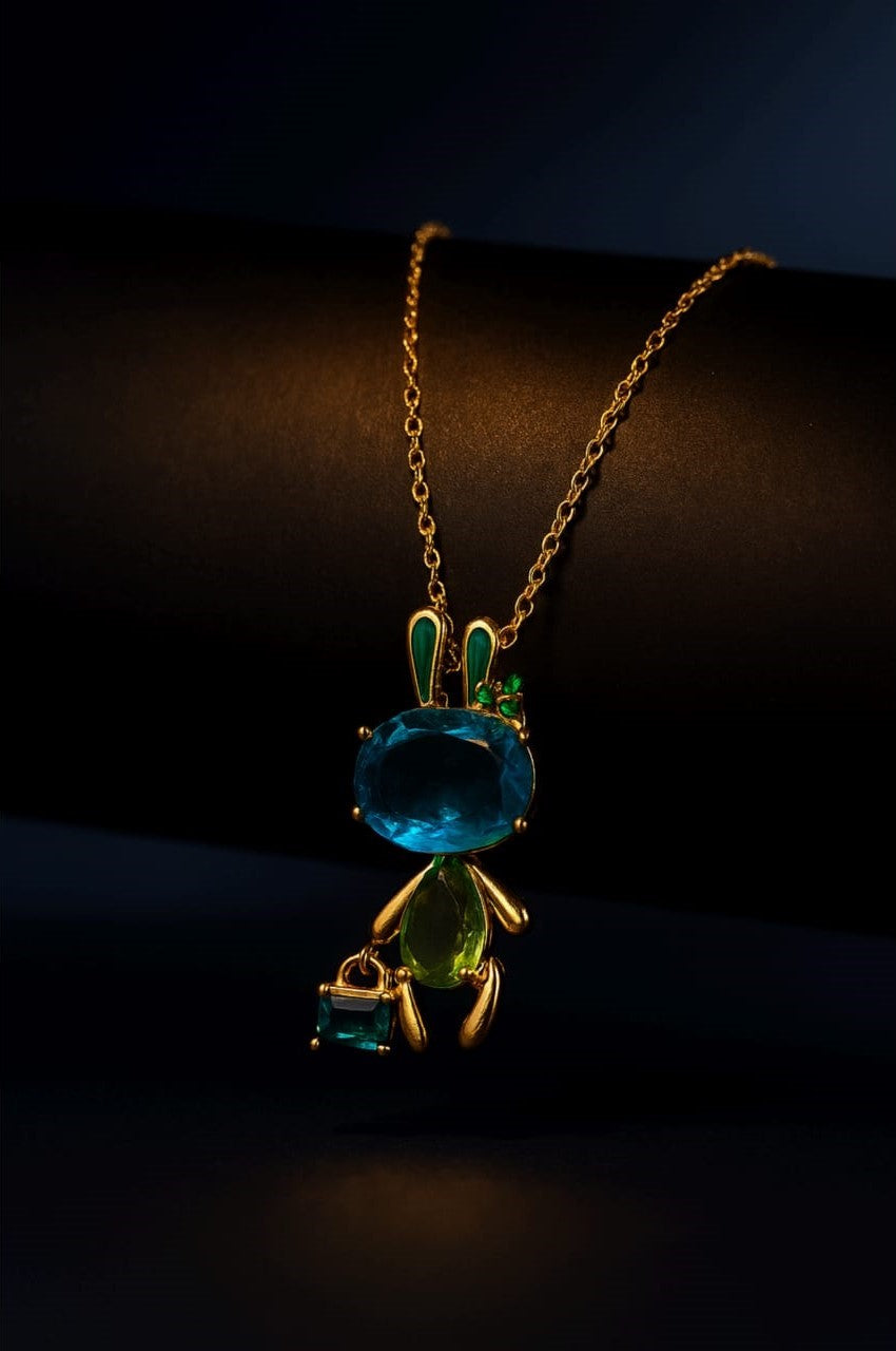 Blue Crystal Bunny Necklace-KZ8812323