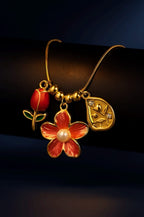 Coral Flower and Bud Necklace | Gold-Plated Stainless Steel – KZ8812326