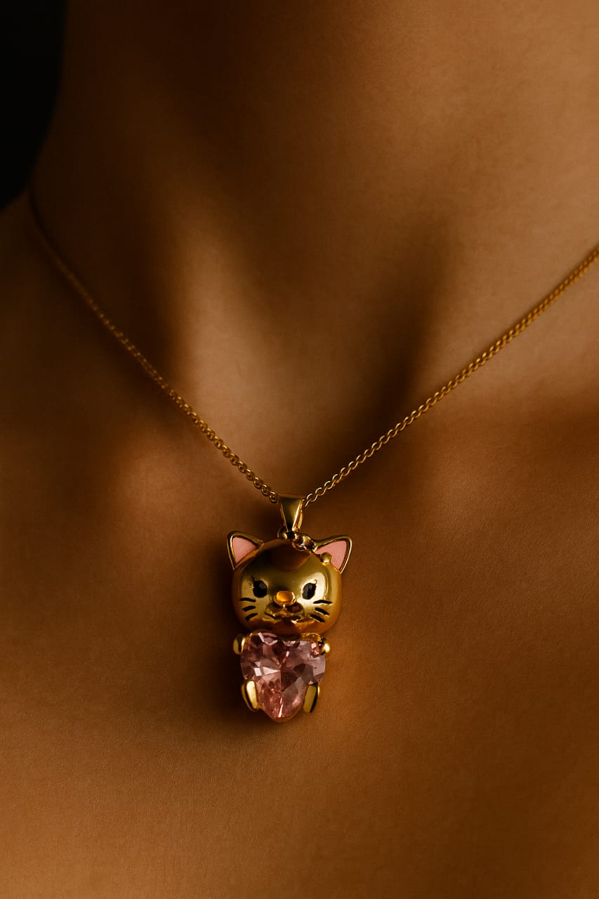 Lucky Cat Pink Heart Necklace-KZ8812301