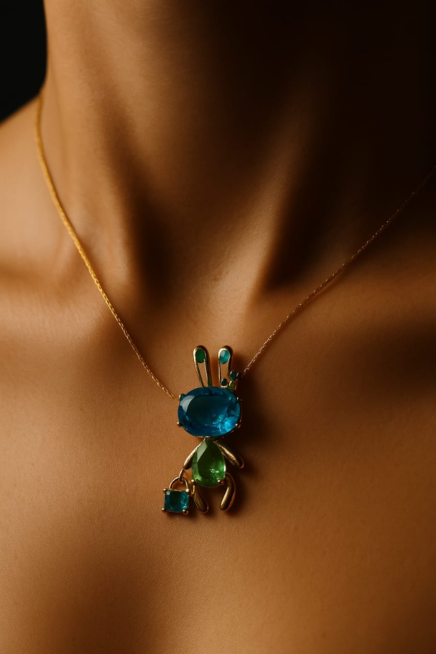 Blue Crystal Bunny Necklace-KZ8812323