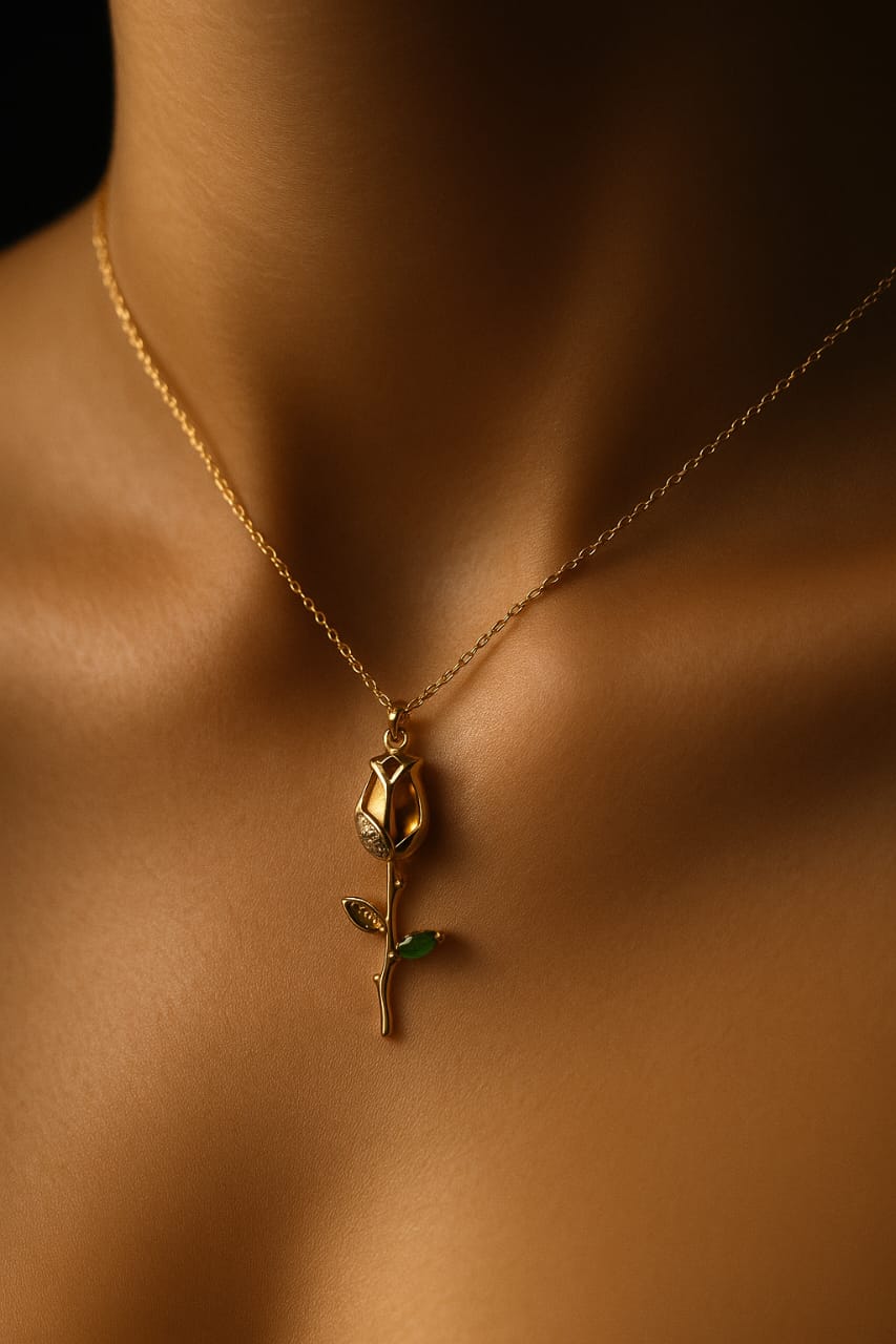 Golden Rose Bud Necklace-KZ8812302