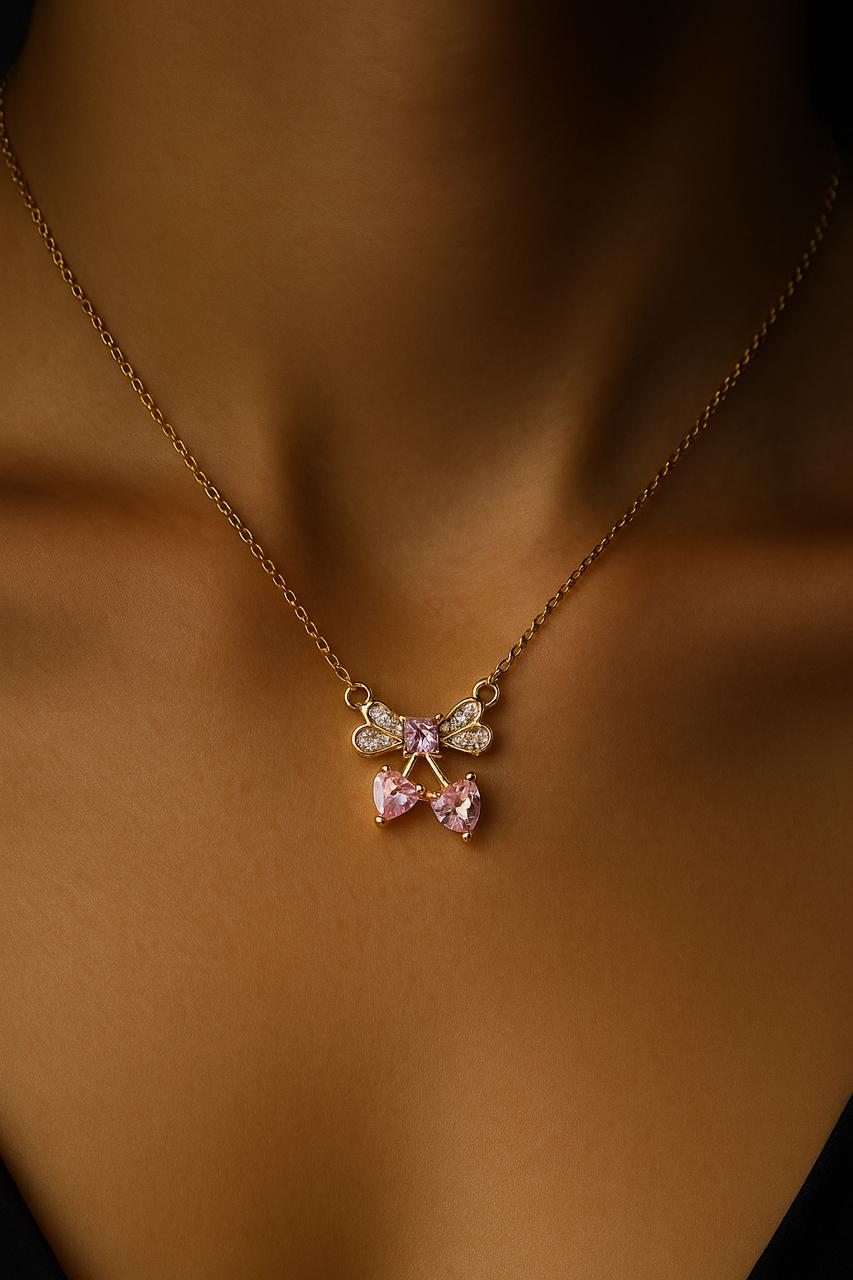 Sparkle Bow With Heart Necklace-KZ8812303