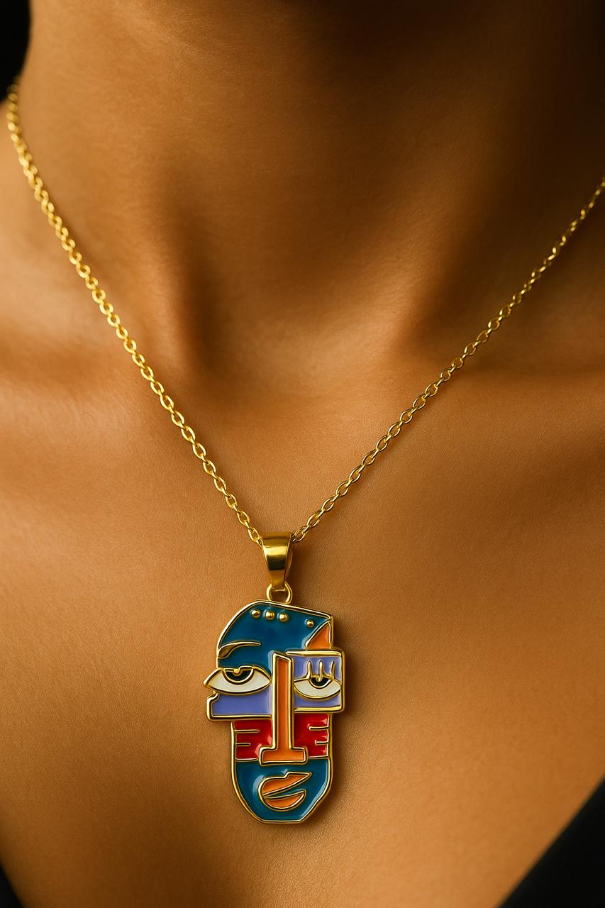 Picasso Style Face Art Necklace-KZ8812328