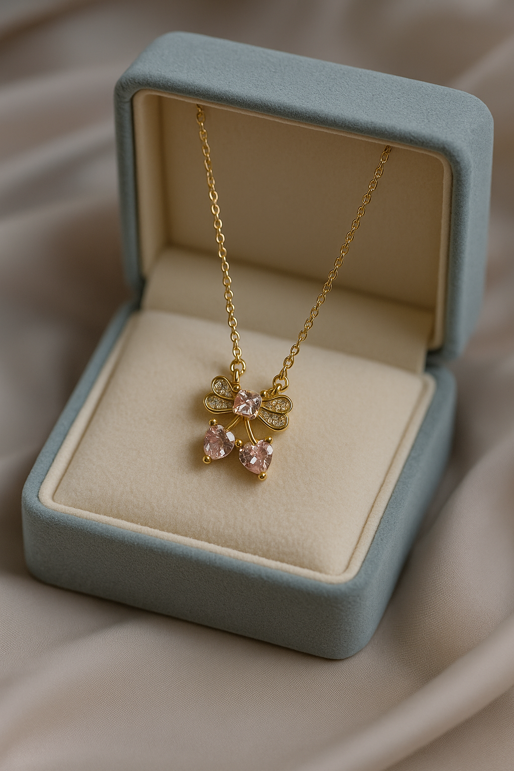 Sparkle Bow With Heart Necklace | Gold-Plated Stainless Steel – KZ881