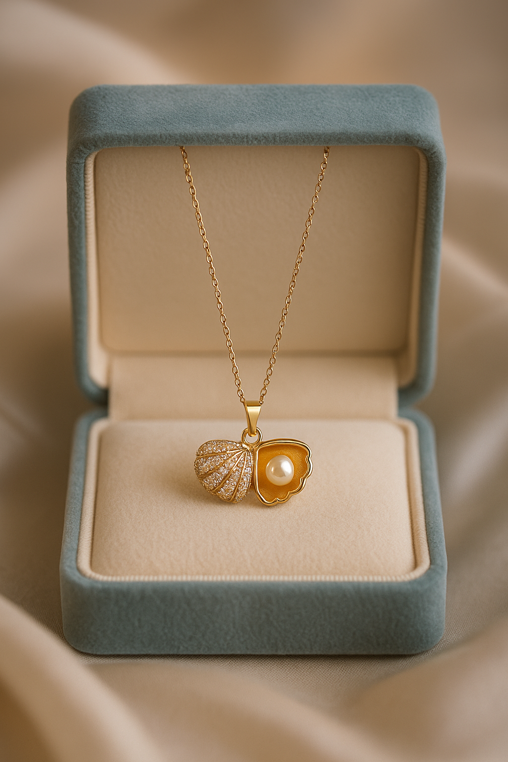 Sparkling Seashell Locket Necklace | Gold-Plated Stainless Steel – KZ8812308