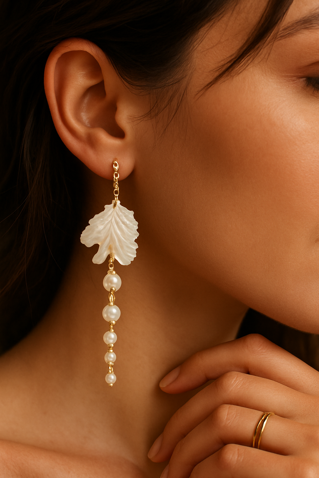 Ivory Leaf Drop Earring-KZ8812314