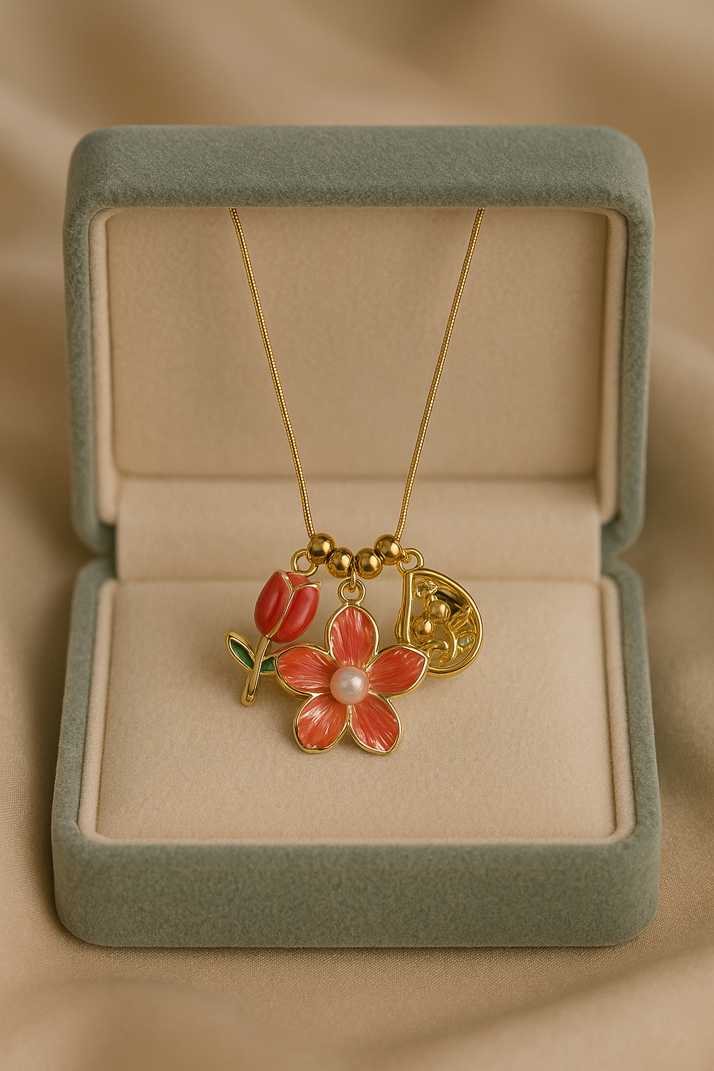 Coral Flower and Bud Necklace | Gold-Plated Stainless Steel – KZ8812326