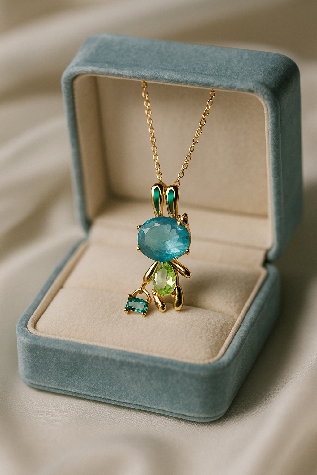 Blue Crystal Bunny Necklace | Gold-Plated Stainless Steel – KZ8812323