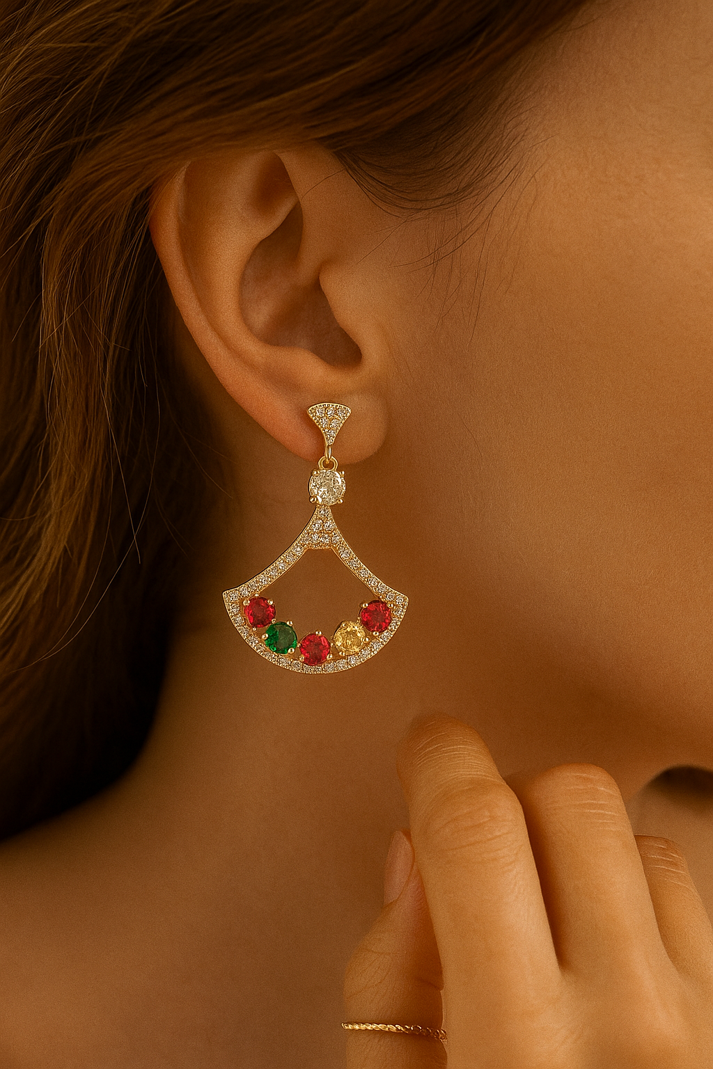 Aurora Royale Fan Drop Earring For Girls Latest Design-KZ8812309