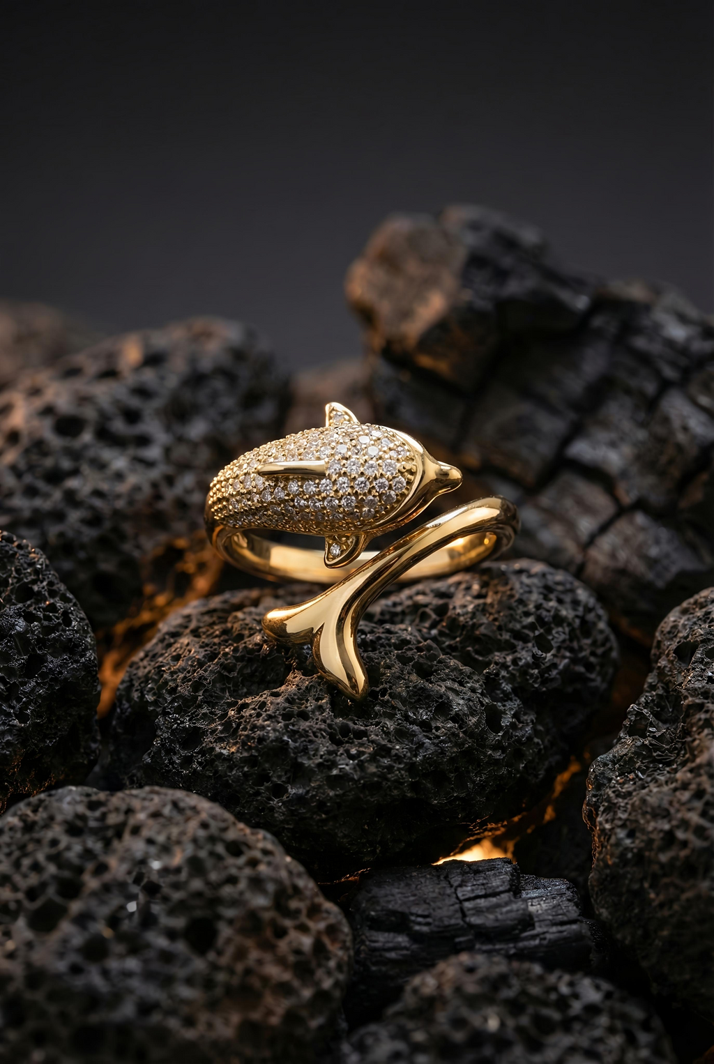 Golden Dolphin Ring | Adjustable Gold-Plated Stainless Steel–KZ8812393