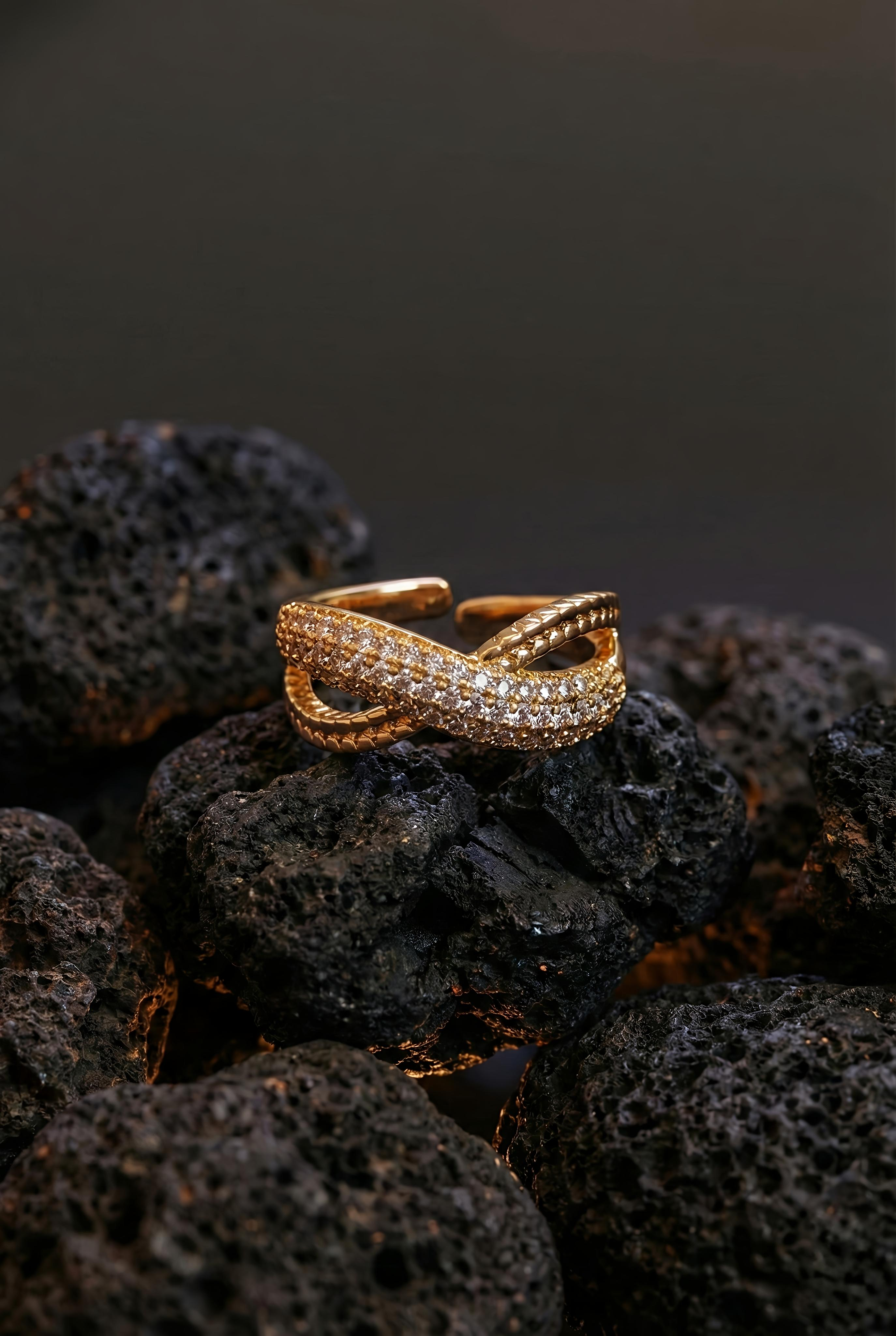 Diamond Knot Ring | Gold-Plated Brass Adjustable Ring– SCB8812381