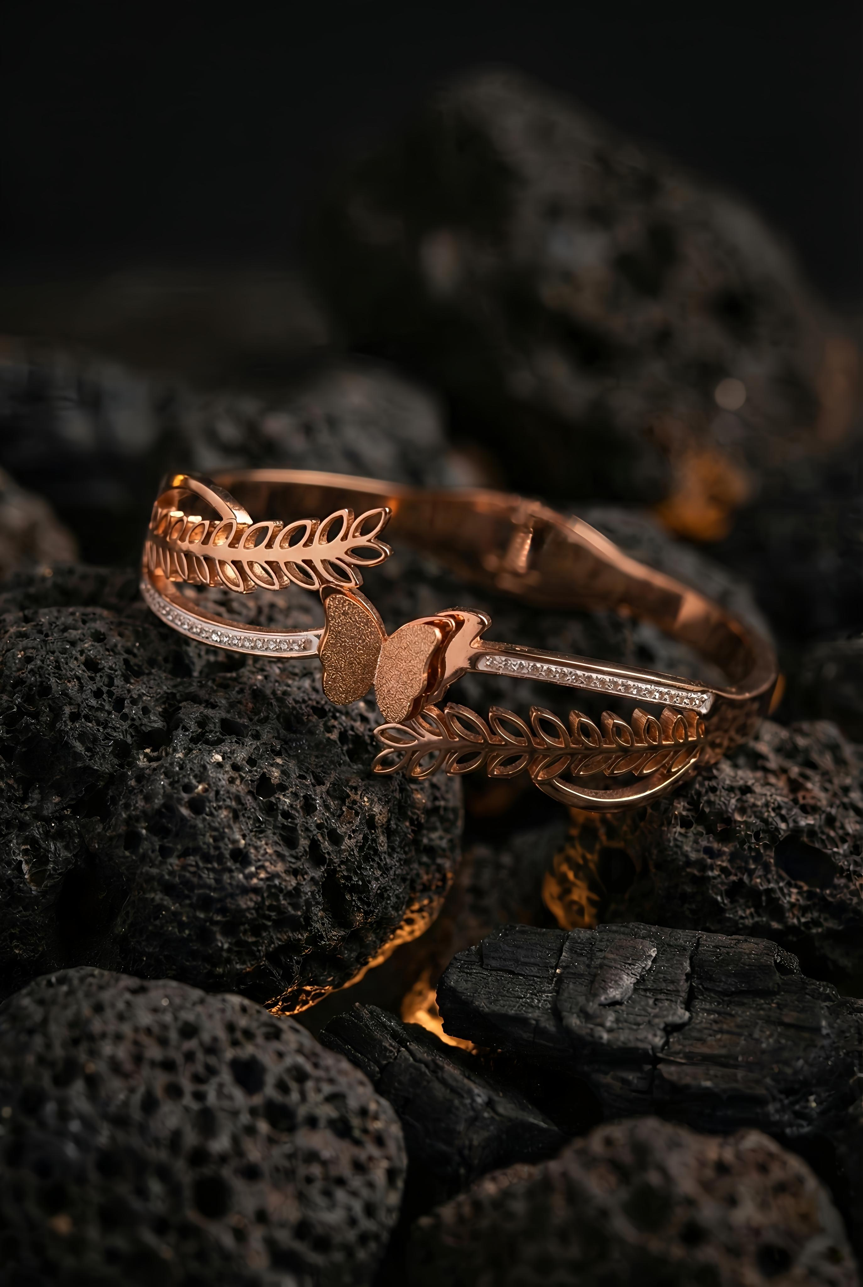 FlutterLeaf Elegance Kada | Gold-Plated Stainless Steel – KZ8812365