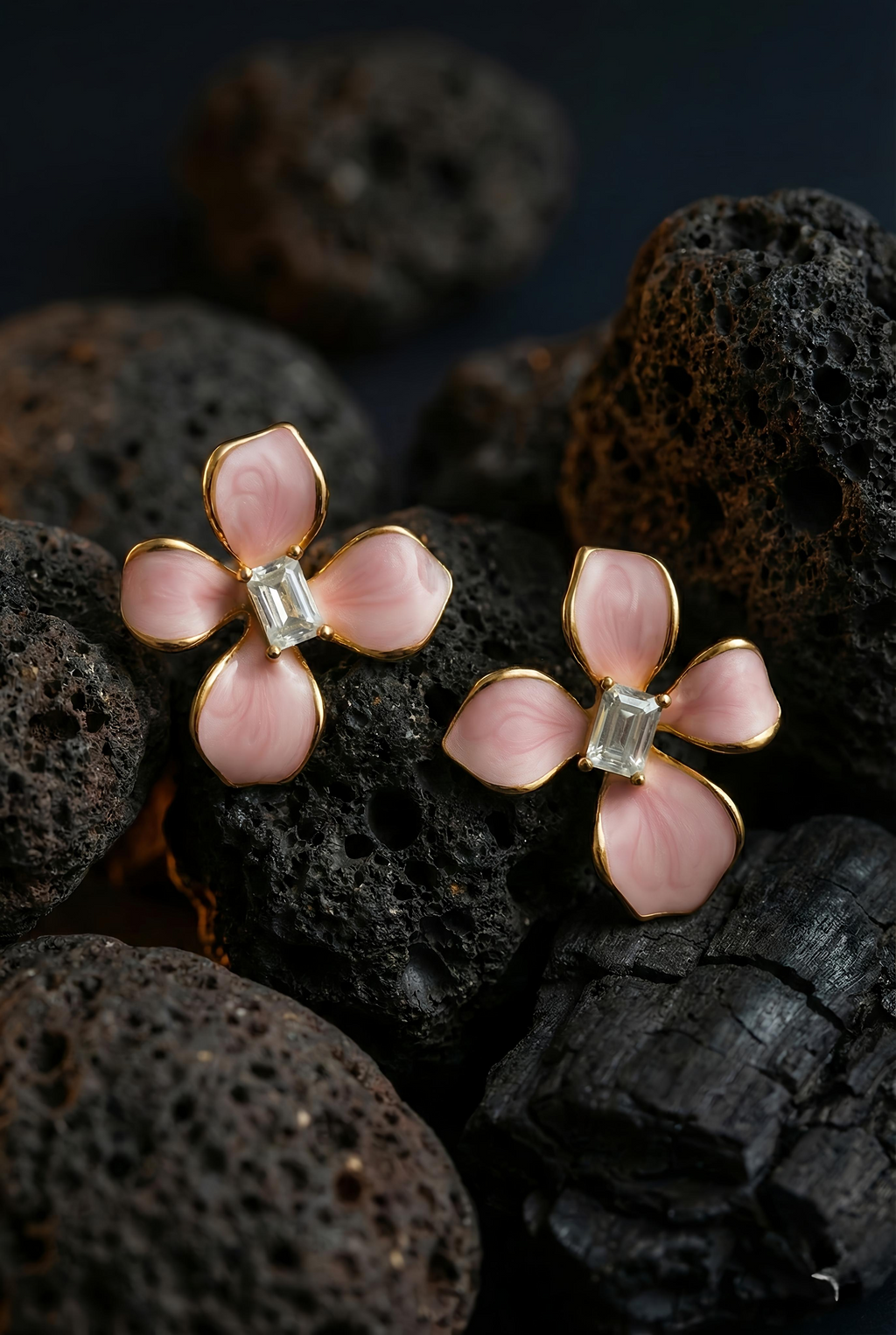 Pink Orchid Crystal Studs | Gold-Plated Stainless Steel– KZ8812344