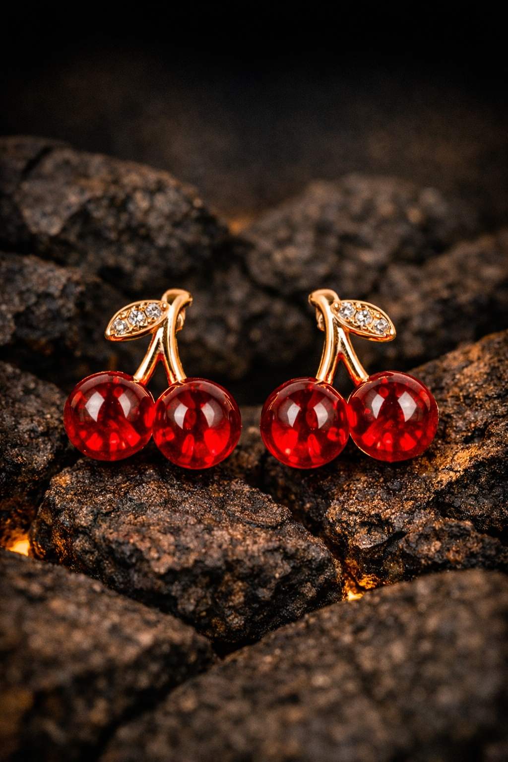Scarlet Cherry Twin Earrings | Gold-Plated Stainless Steel – KZ8812319