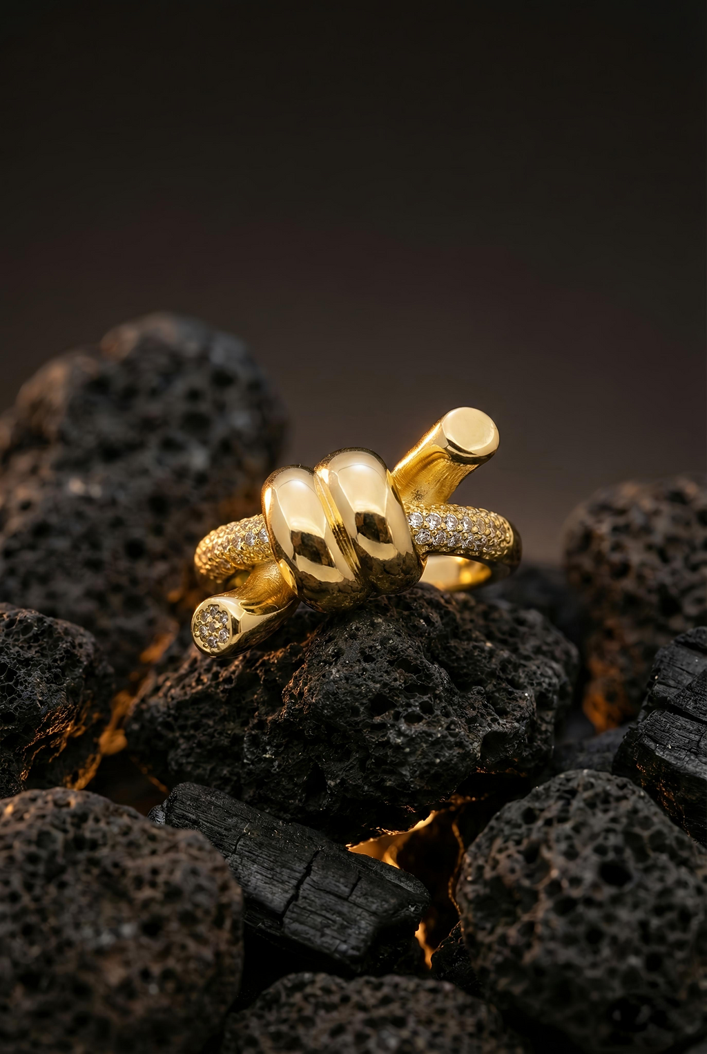 Golden Knot Statement Ring | Adjustable Gold-Plated Stainless Steel–KZ8812395