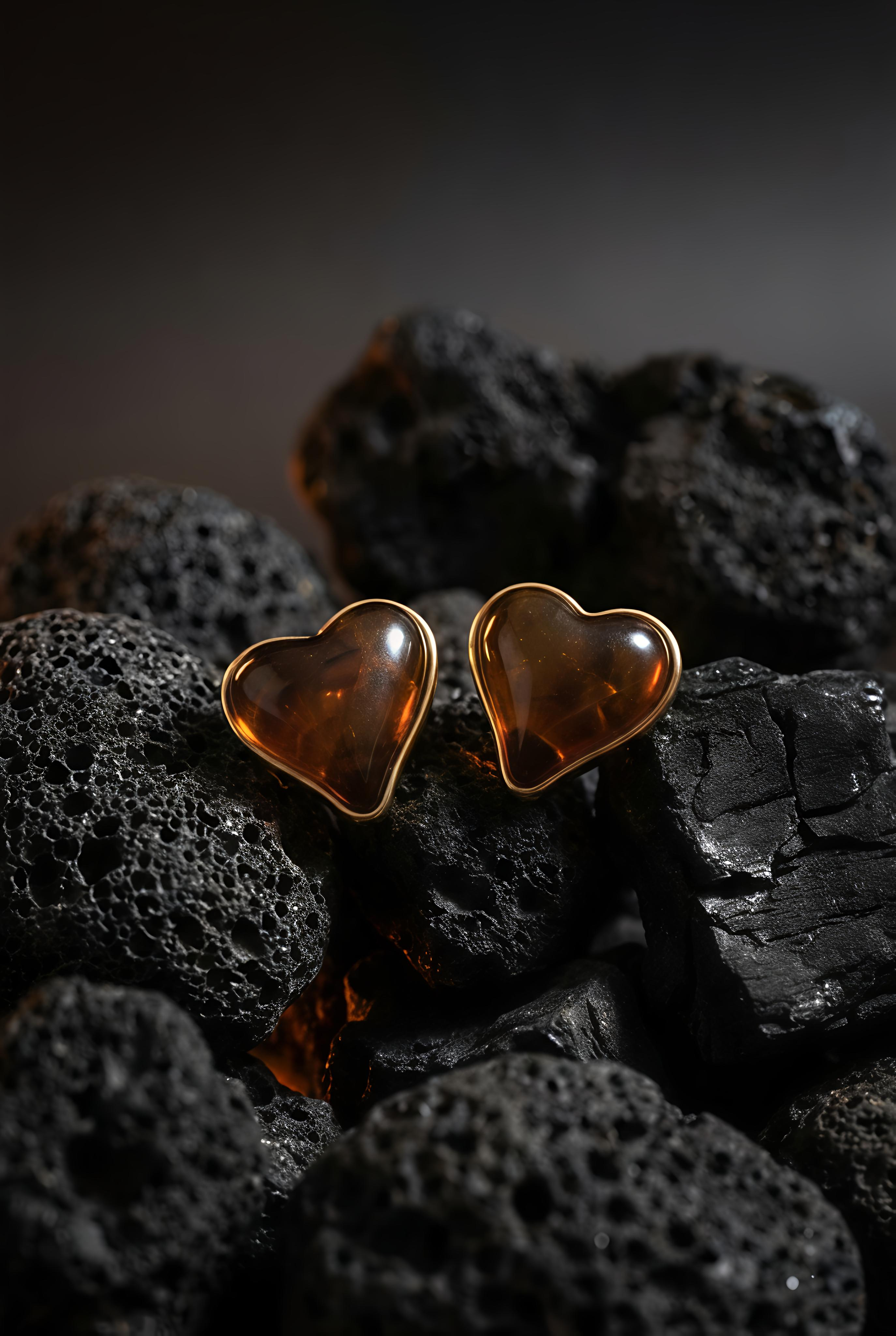 Golden Honey Heart Studs | Gold-Plated Stainless Steel – KZ8812334