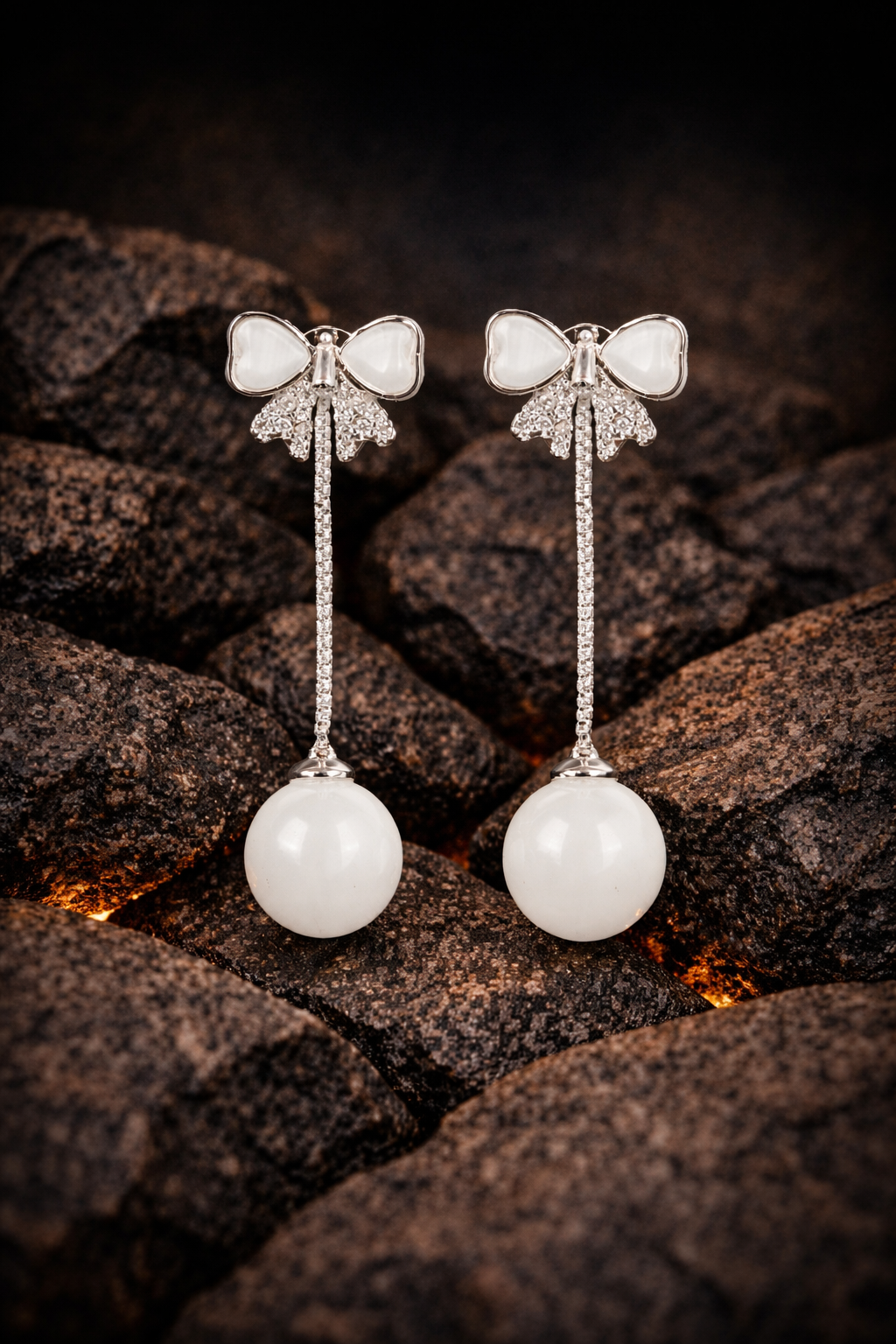 Ivory Bow Orb Drop Earrings | Gold-Plated Stainless Steel– KZ8812312