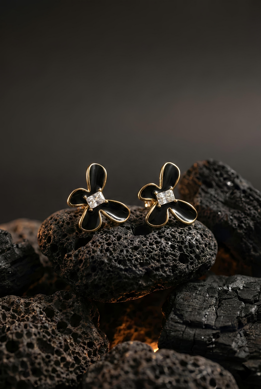 Black Butterfly Petal Studs | Gold-Plated Stainless Steel  – KZ8812329