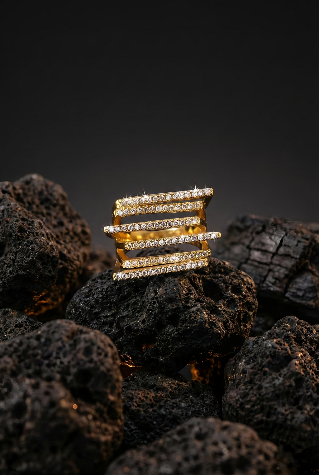 Diamond Stripes Band | Adjustable Gold-Plated Stainless Steel–KZ88123103