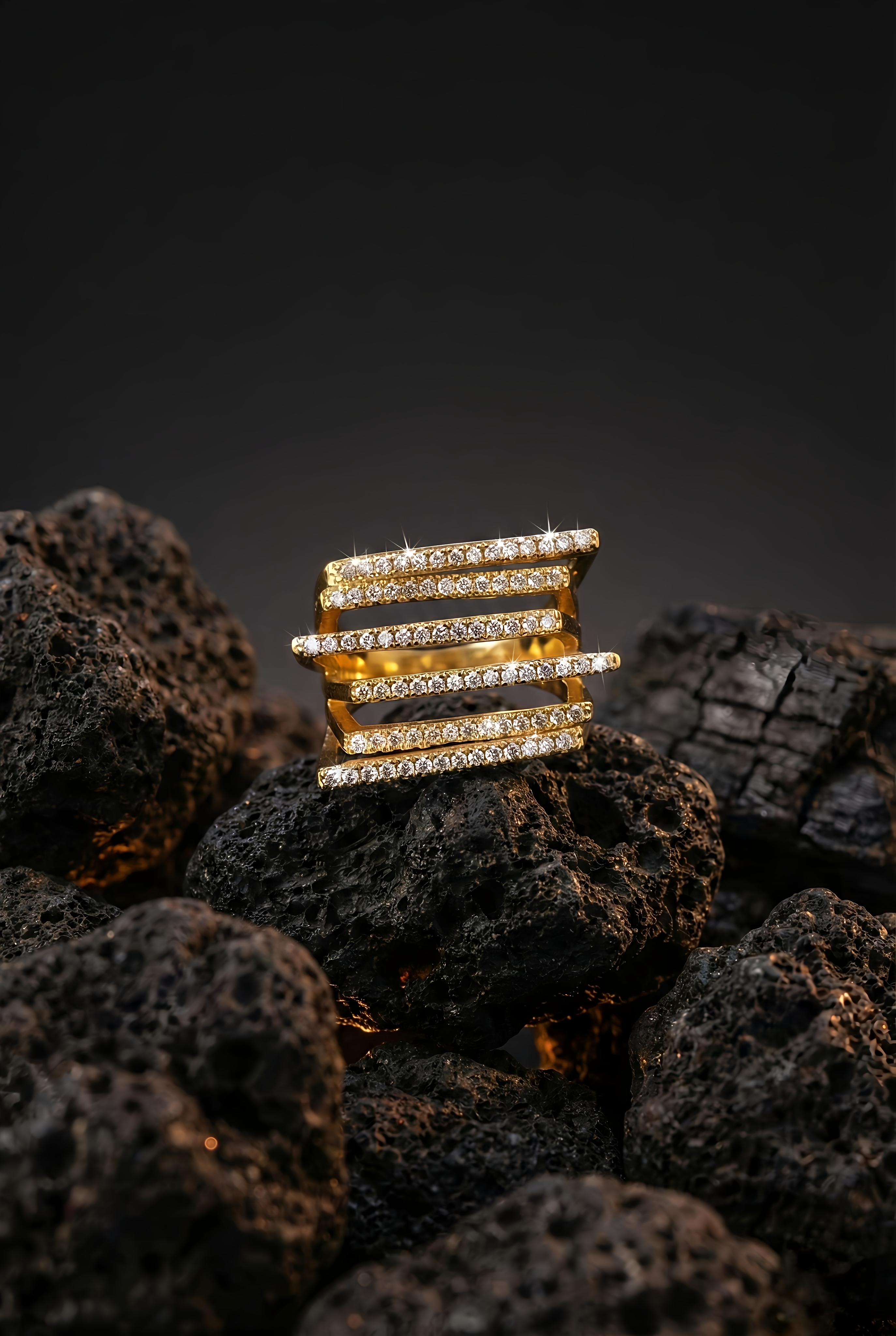 Diamond Stripes Band | Adjustable Gold-Plated Stainless Steel–KZ88123103