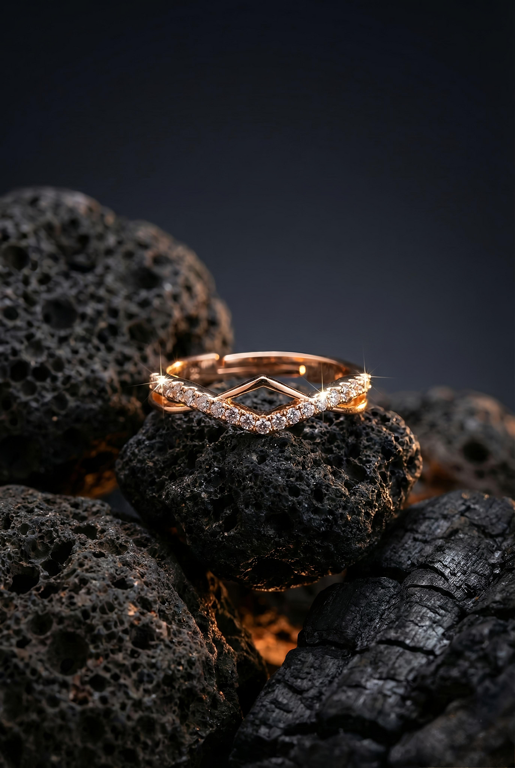 V-Cut Elegance Ring |  Gold-Plated Brass Adjustable Ring – SCB8812380