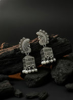 Morni Pearl Drop Earrings | Silver Oxidised Earrings – PL88123120