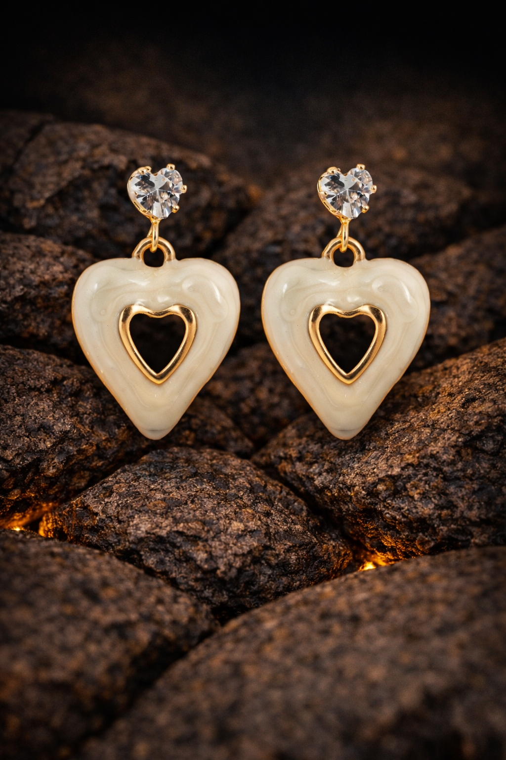 Gold Tone Heart Drop With Crystal Stud | Gold-Plated Stainless Steel – KZ8812322
